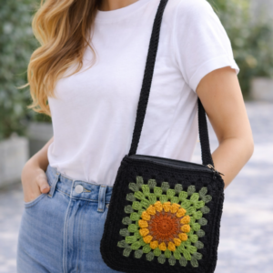 Sunflower Crochet Crossbody Bag