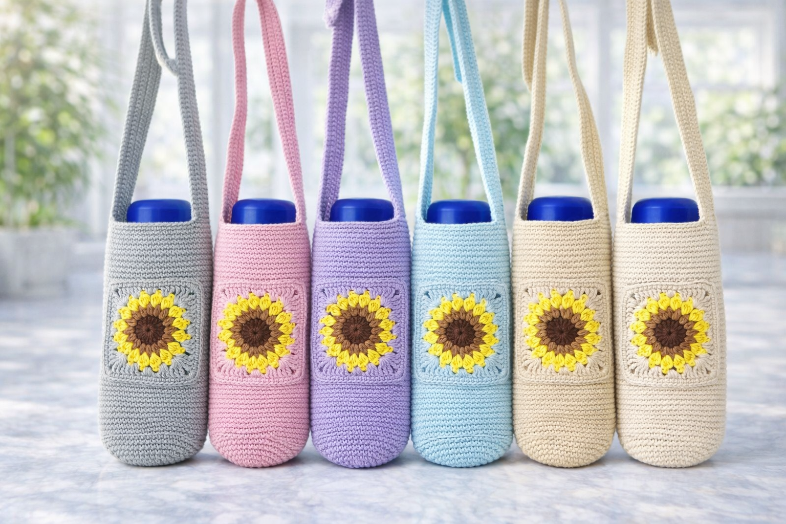Sunflower Crochet Bottle Holder